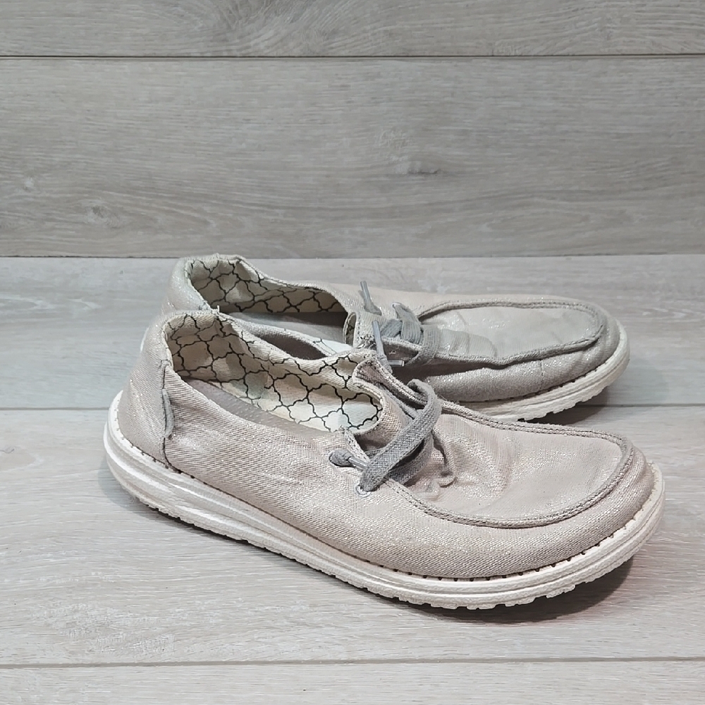 Hey Dude Women Wendy Sparkling Pearl Grey Loafer Shoes Sz 8